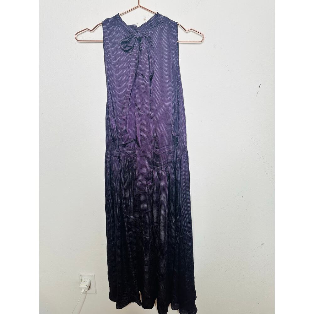 CLUB MONACO Black 100% Silk High Neckline Tie-Back Midi Dress size 4 - Picture 4 of 14